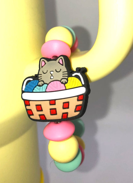 Cat In Basket w/Yarn Stanley Tumbler Cup Handle Charm