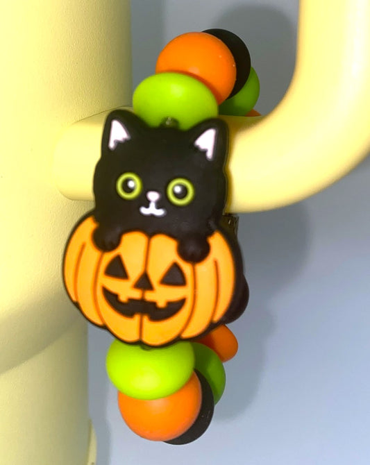 Black Cat w/Pumpkin Stanley Tumbler Cup Handle Charm