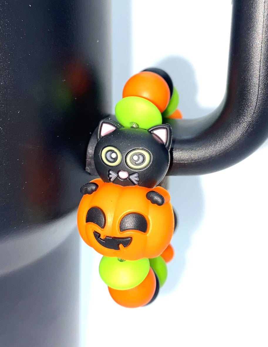 Black Cat In Pumpkin 3D Stanley Tumbler Cup Handle Charm