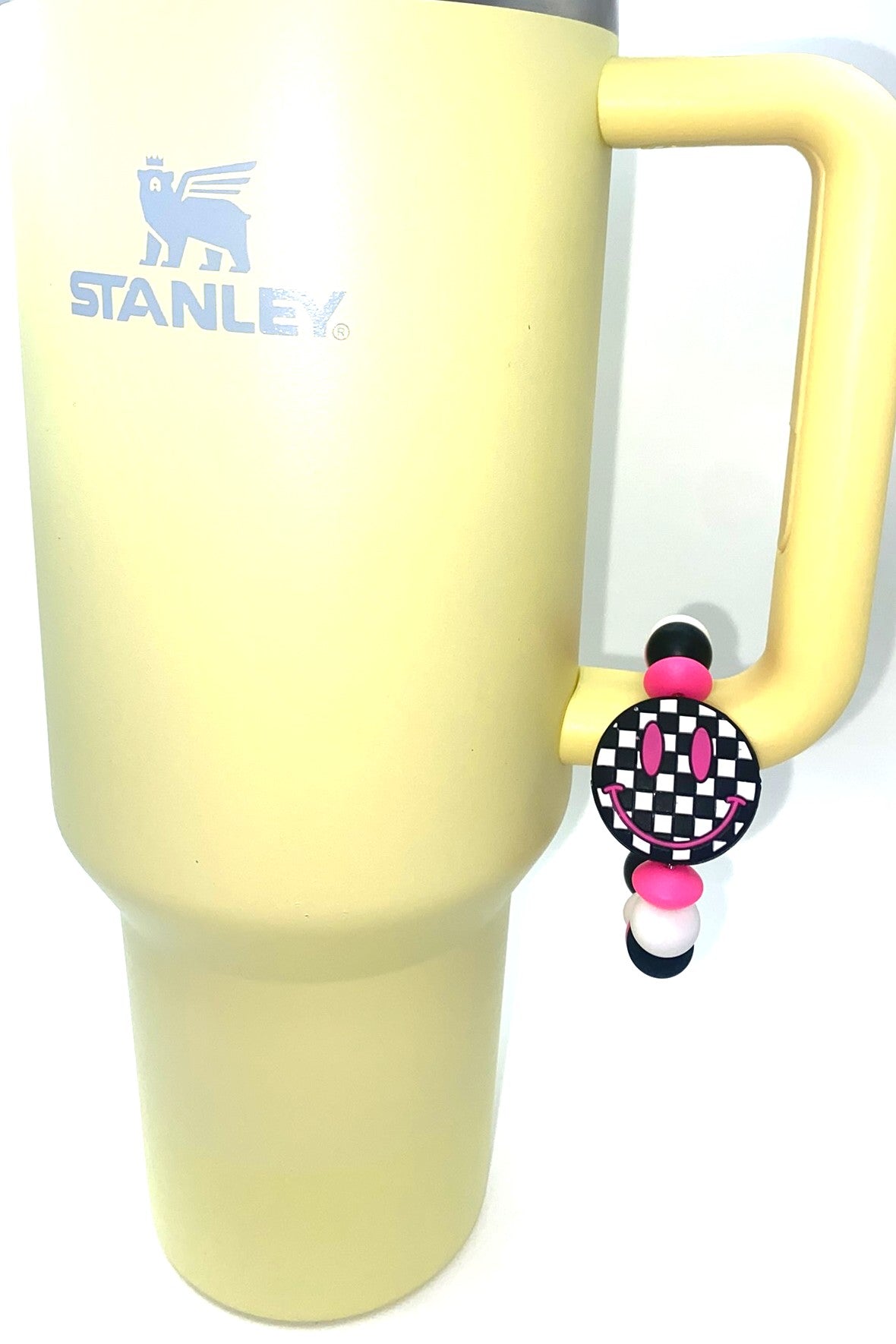 Checkered Smiley Face Stanley Tumbler Cup Handle Charm