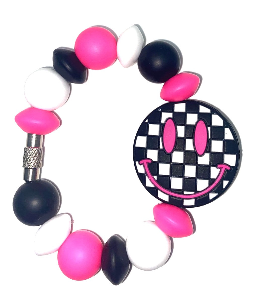 Checkered Smiley Face Stanley Tumbler Cup Handle Charm
