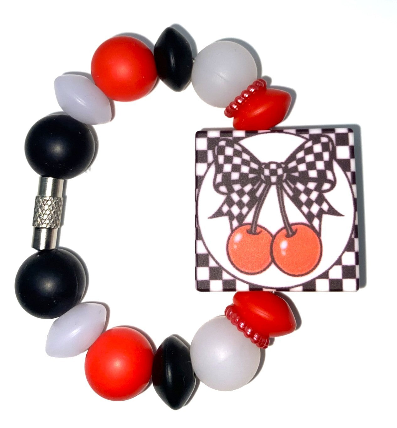 Checkered Cherries w/Bow Stanley Tumbler Cup Handle Charm