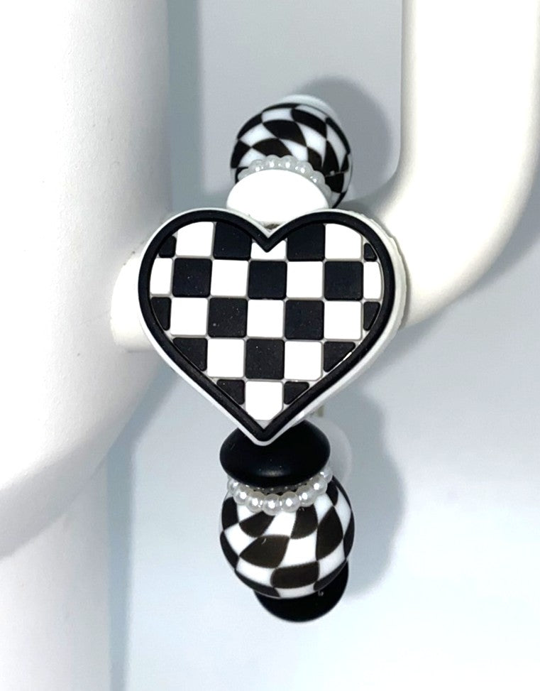 Checkered Heart Stanley Tumbler Cup Handle Charm