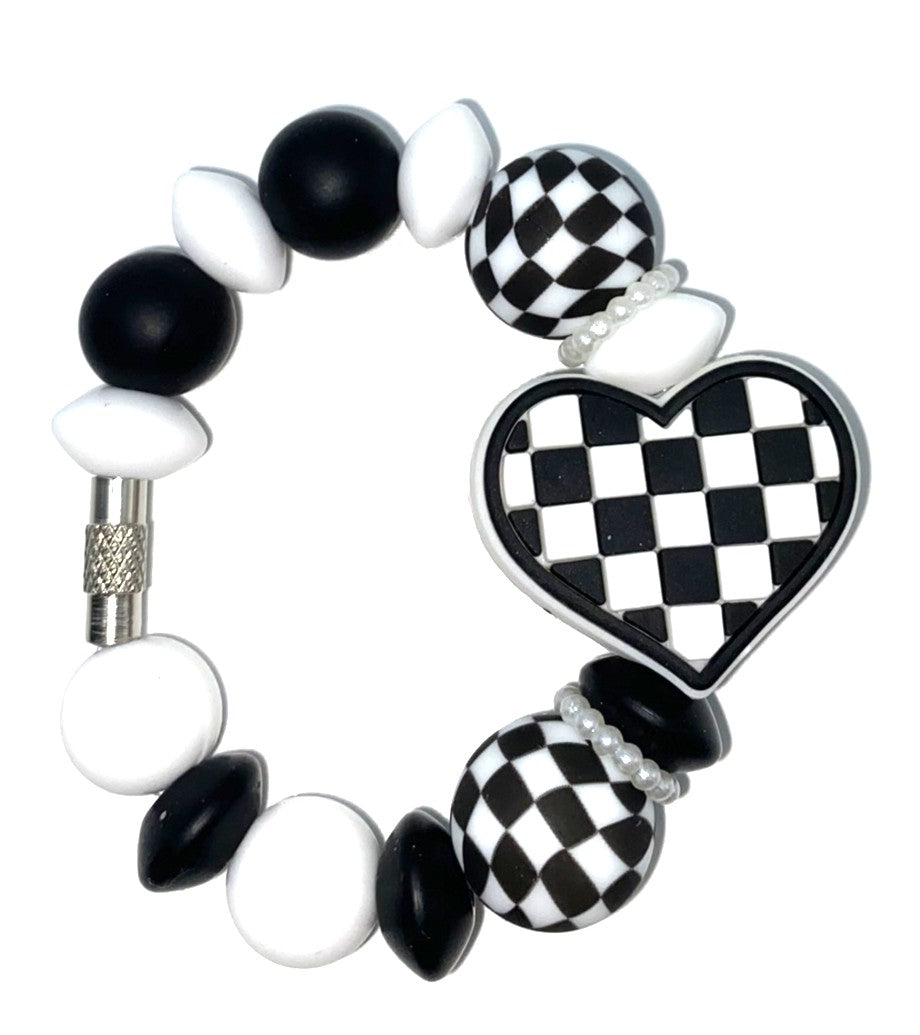 Checkered Heart Stanley Tumbler Cup Handle Charm