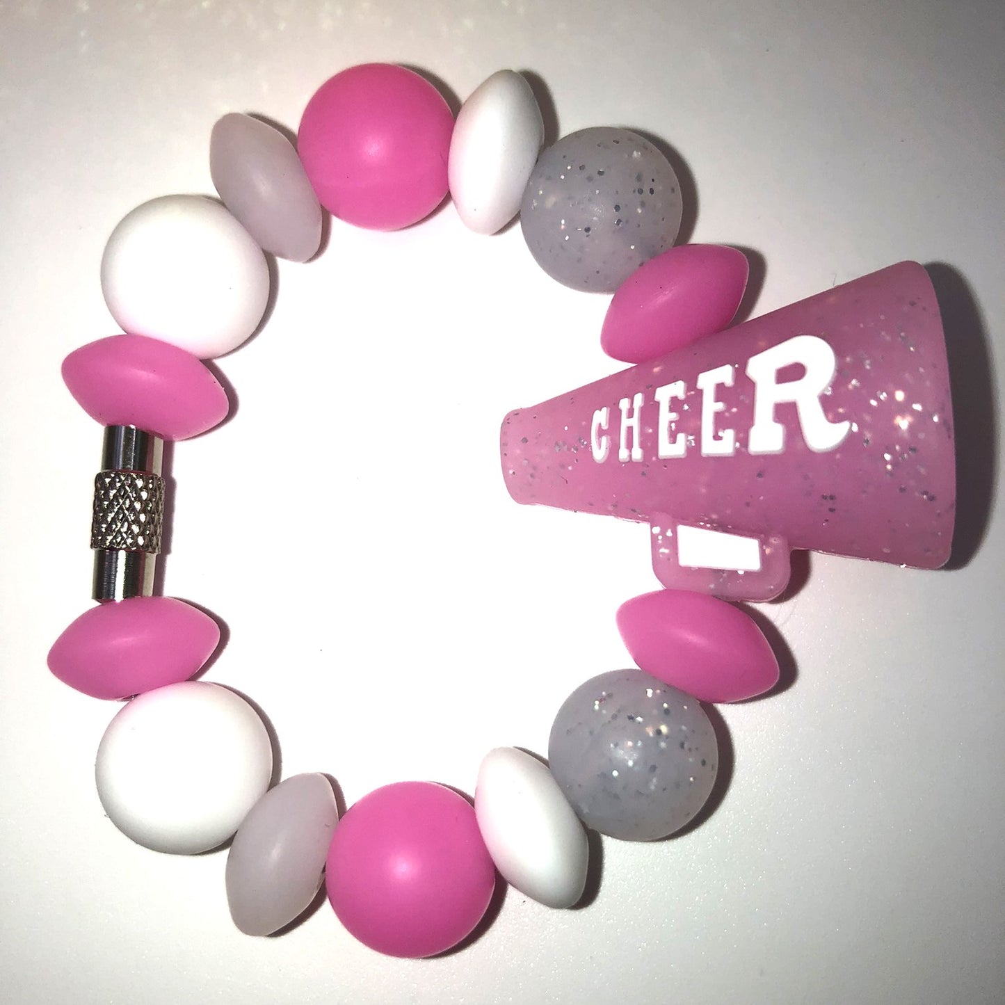 Pink Glitter 3D Cheer Megaphone Stanley Tumbler Cup Handle Charm