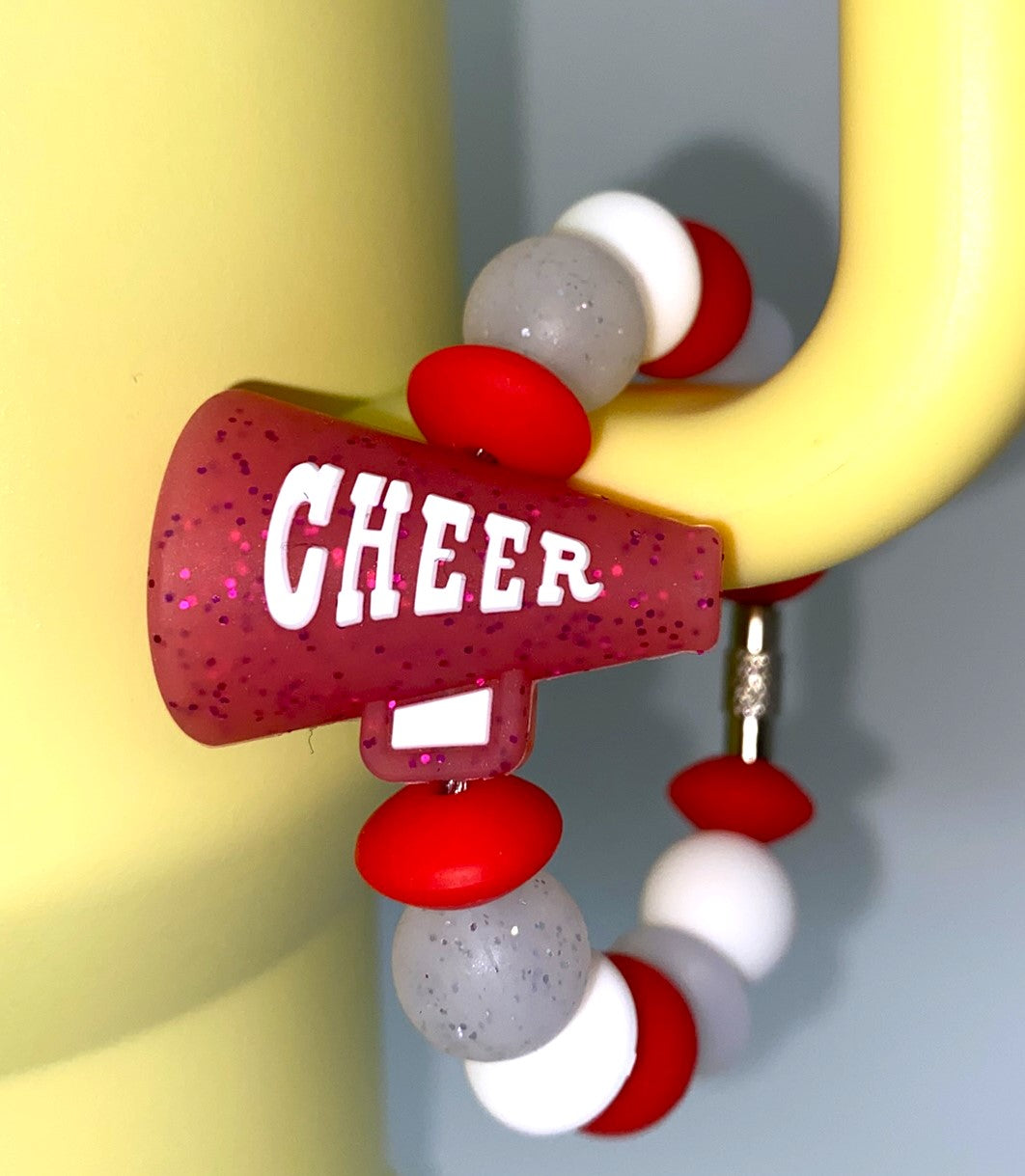 Red Glitter 3D Cheer Megaphone Stanley Tumbler Cup Handle Charm