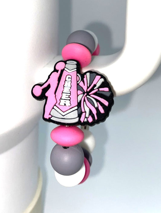 Cheer Pink Megaphone & Pom Poms Cheerleader Stanley Tumbler Cup Handle Charm