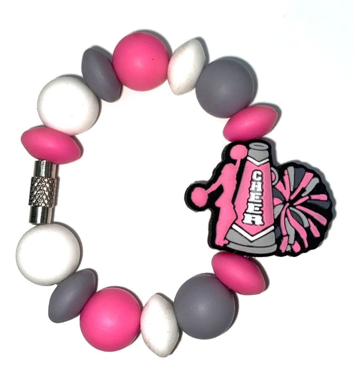 Cheer Pink Megaphone & Pom Poms Cheerleader Stanley Tumbler Cup Handle Charm