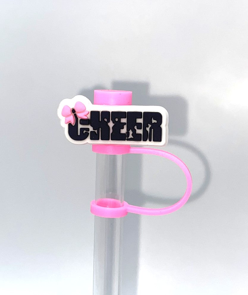 Cheer w/Pink Bow Straw Topper