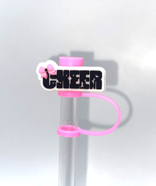 Cheer w/Pink Bow Straw Topper