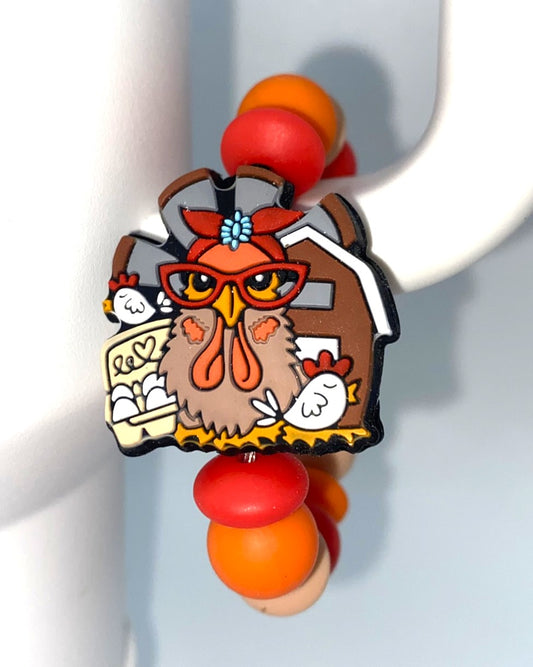 Mama Chicken Hen w/Barn Stanley Tumbler Cup Handle Charm