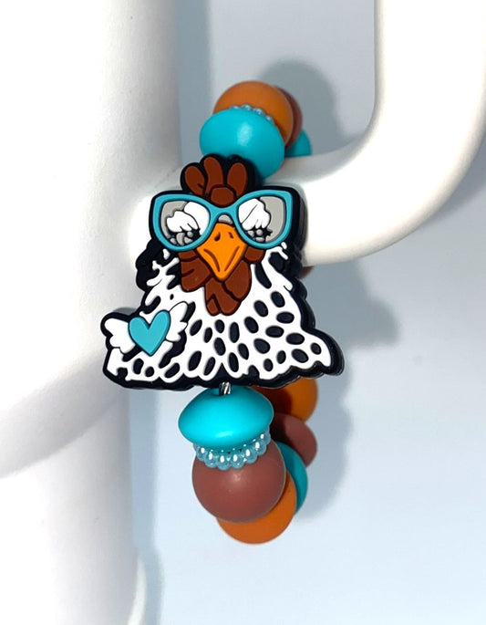 Sassy Chicken w/Glasses Stanley Tumbler Cup Handle Charm