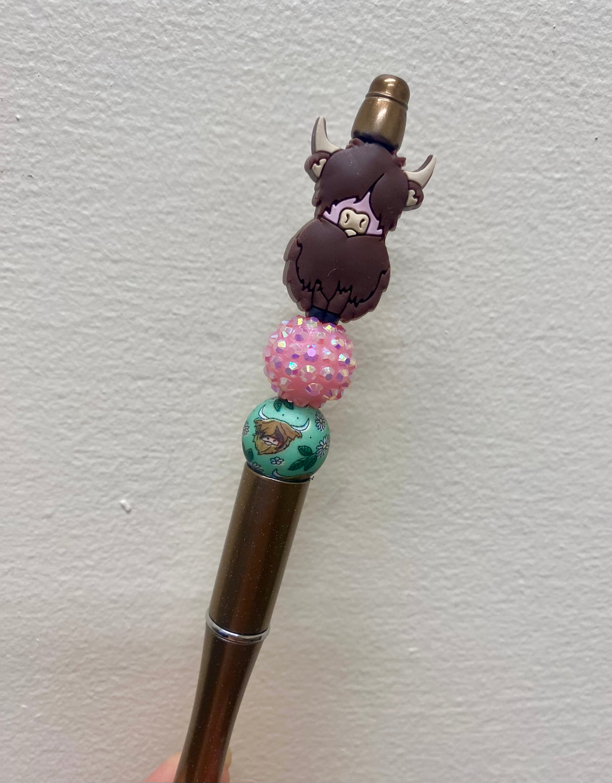 Highland Cow Chocolate Brown Beaded Pen
