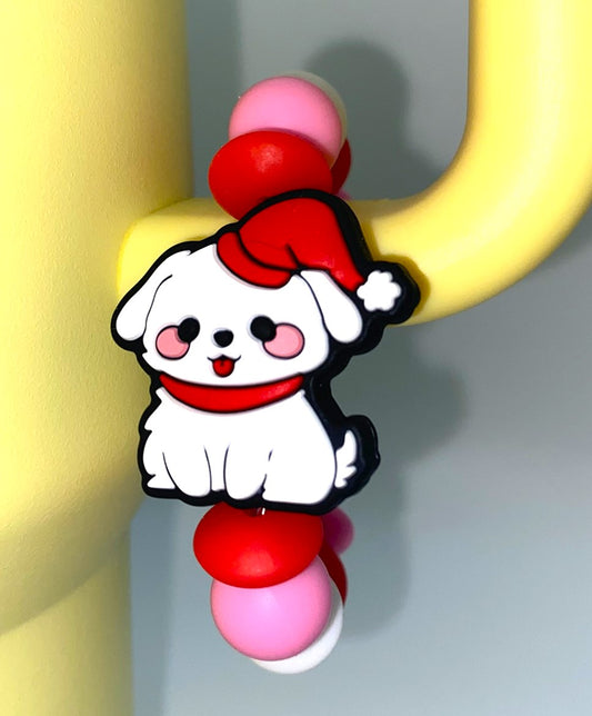 Christmas White Dog Stanley Tumbler Cup Handle Charm