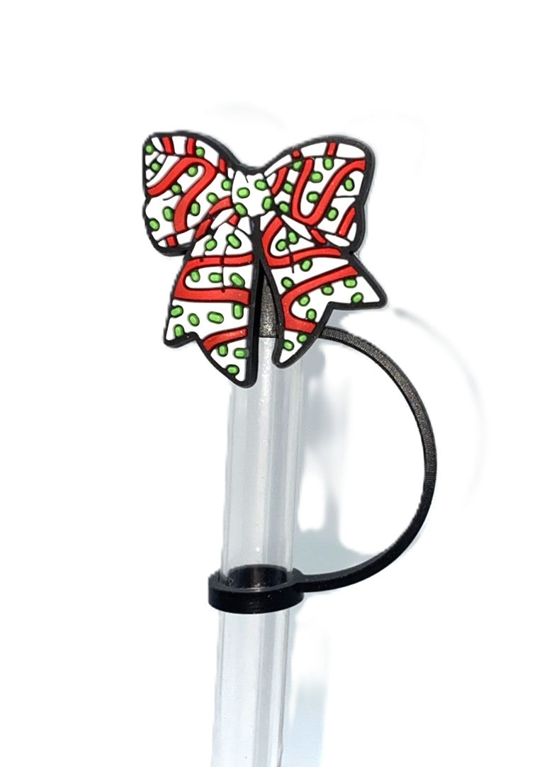 Christmas Snack Cake Coquette Bow Straw Topper