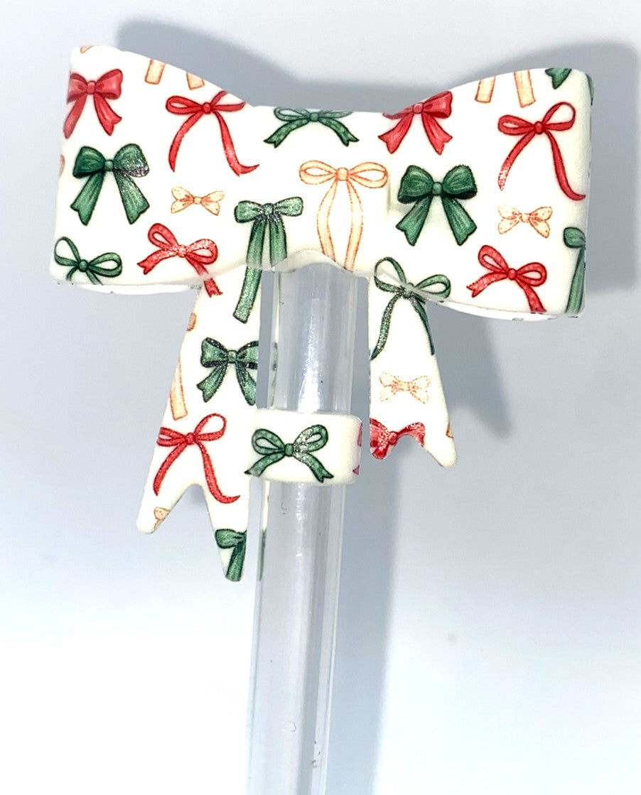 Christmas Ribbons Bow Straw Topper
