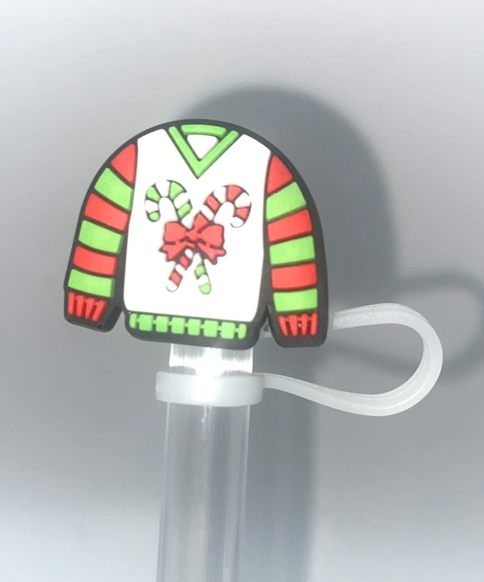Ugly Christmas Sweater Candy Canes Straw Topper