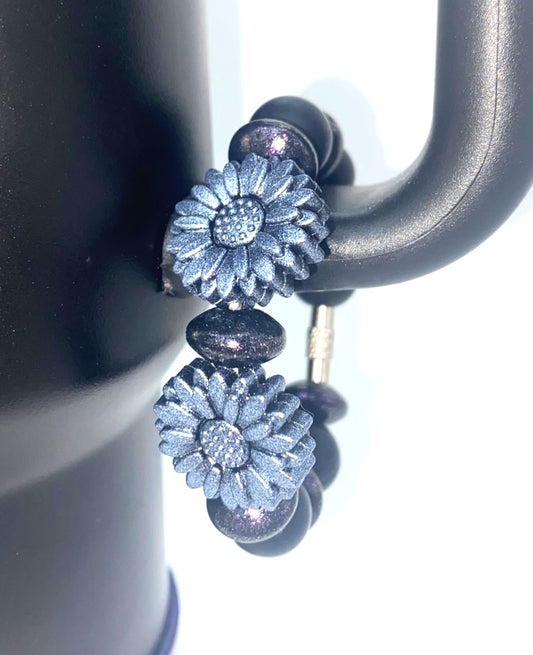Chroma Iridescent Black Daisies Stanley Tumbler Cup Handle Charm
