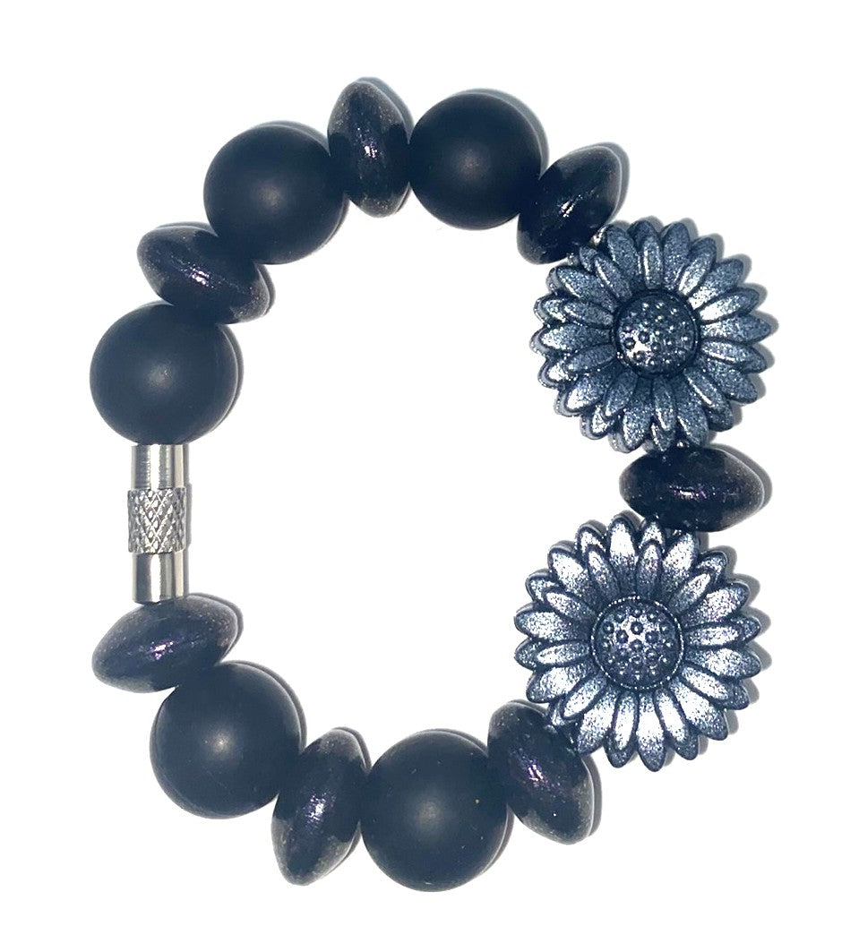 Chroma Iridescent Black Daisies Stanley Tumbler Cup Handle Charm
