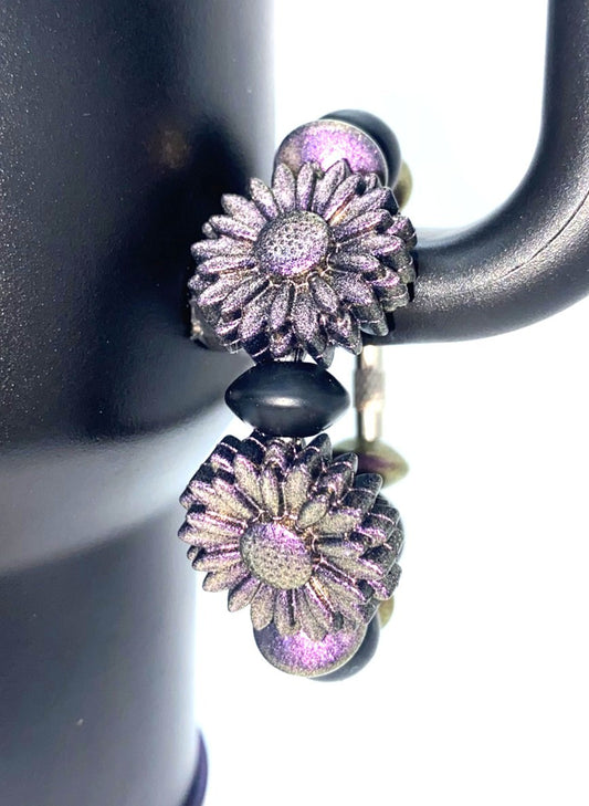 Chroma Iridescent Black Daisies Stanley Tumbler Cup Handle Charm