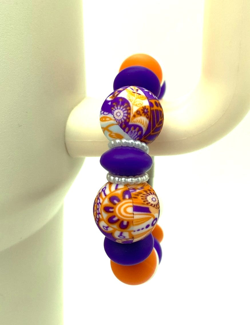Paisley Mix Orange & Purple Stanley Tumbler Cup Handle Charm
