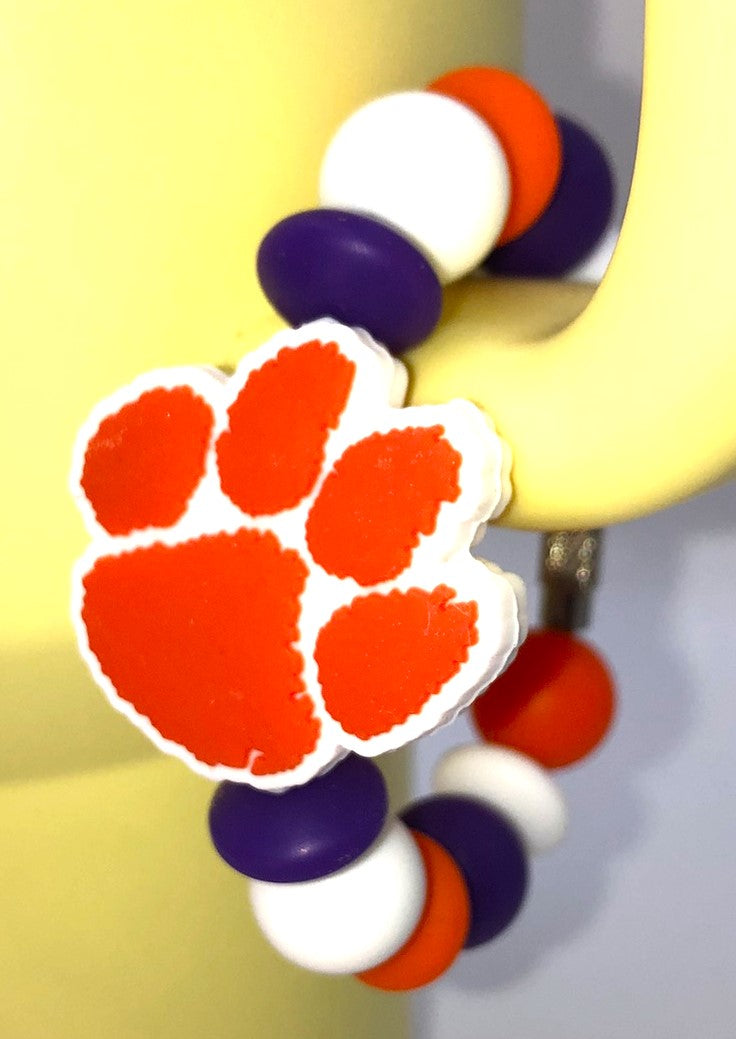 College Football Clemson Orange Tiger Paw Stanley Tumbler Cup Handle Charm