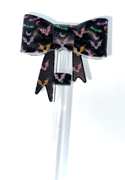Colorful Bats Bow Straw Topper