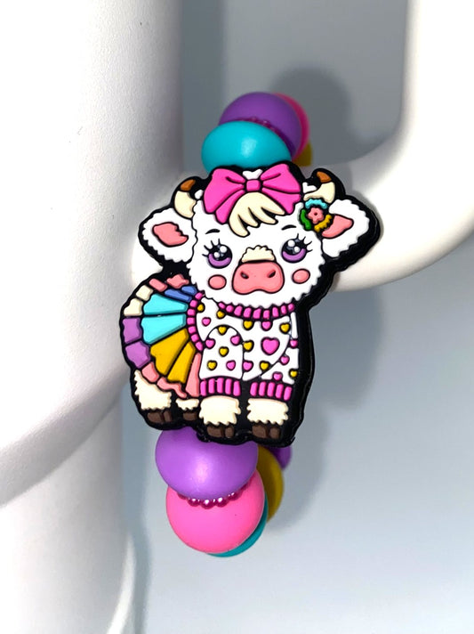 Colorful Sweater Dress Cow Stanley Tumbler Cup Handle Charm