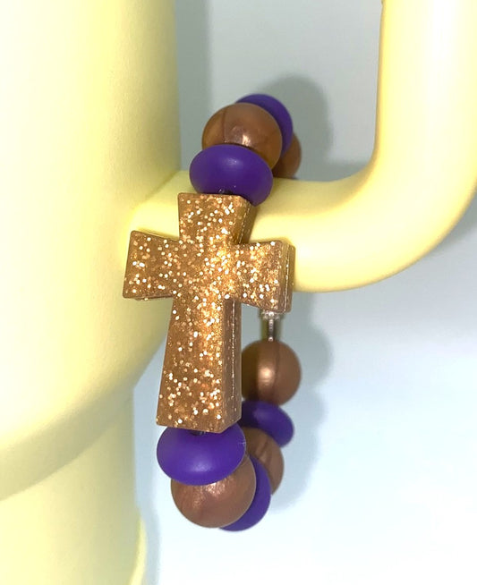 Copper Glitter Cross Stanley Tumbler Cup Handle Charm