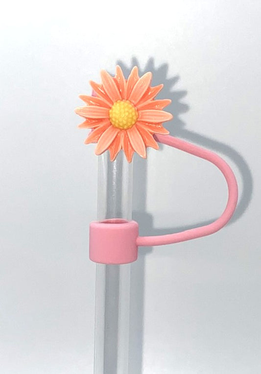 Coral Pink Daisy Jagged Flower Straw Topper