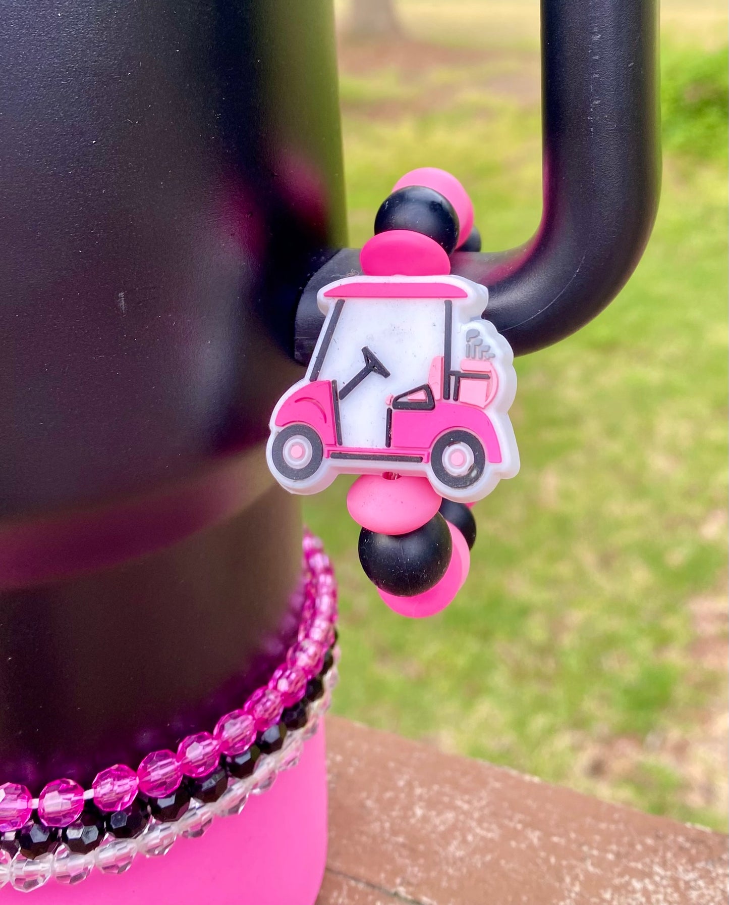 Pink Golf Cart Stanley Tumbler Cup Handle Charm