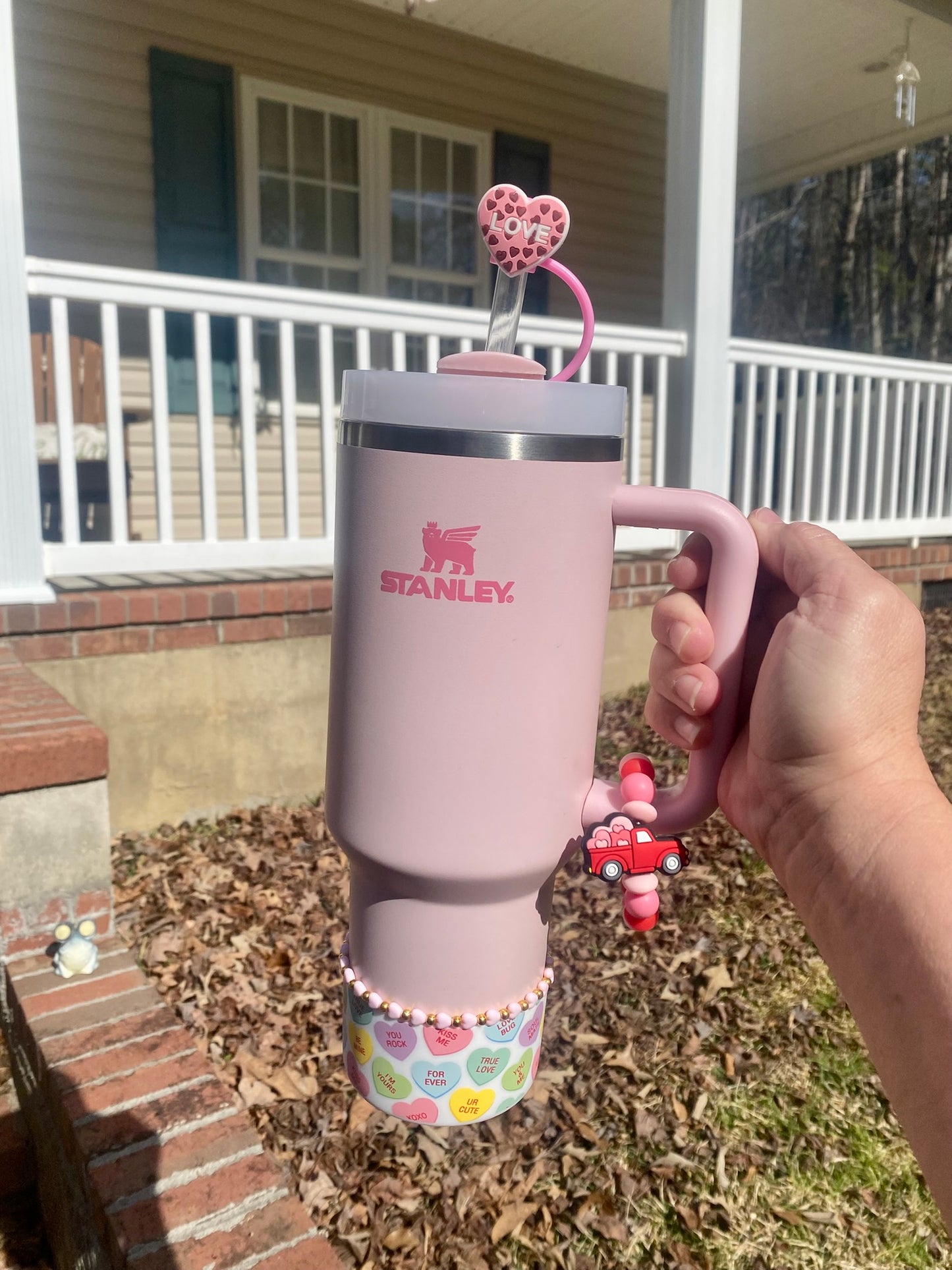 Red Truck Of Love Hearts Valentine Stanley Tumbler Cup Handle Charm