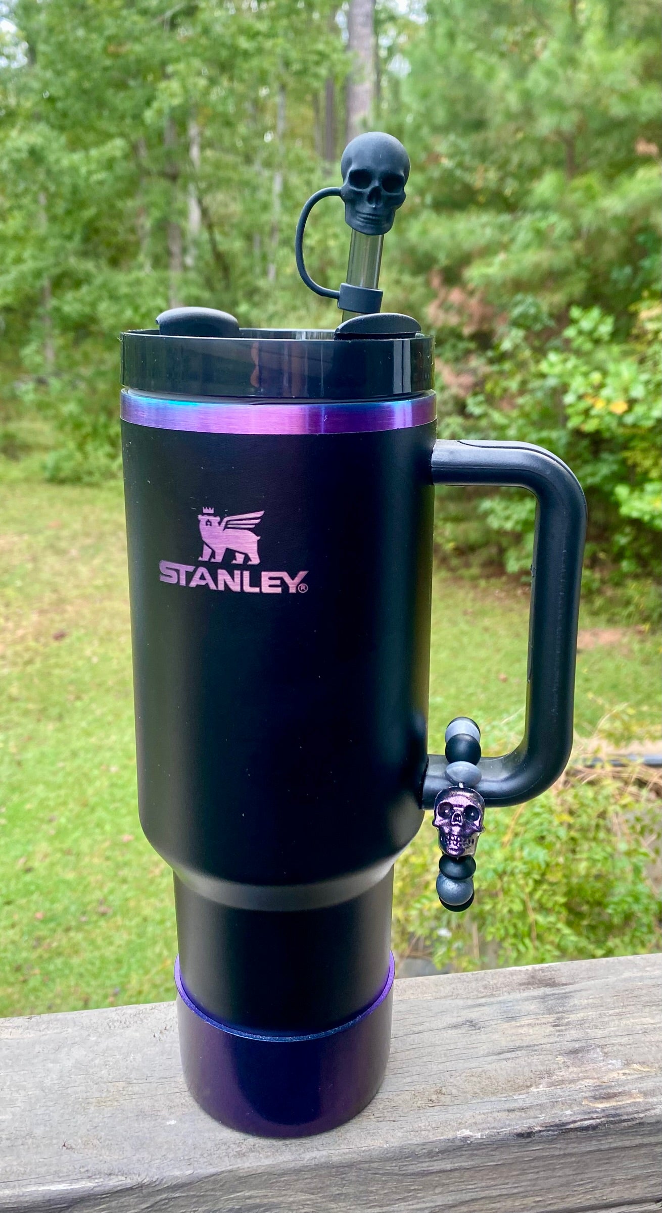 Opal Chroma Black Skull Stanley Tumbler Cup Handle Charm