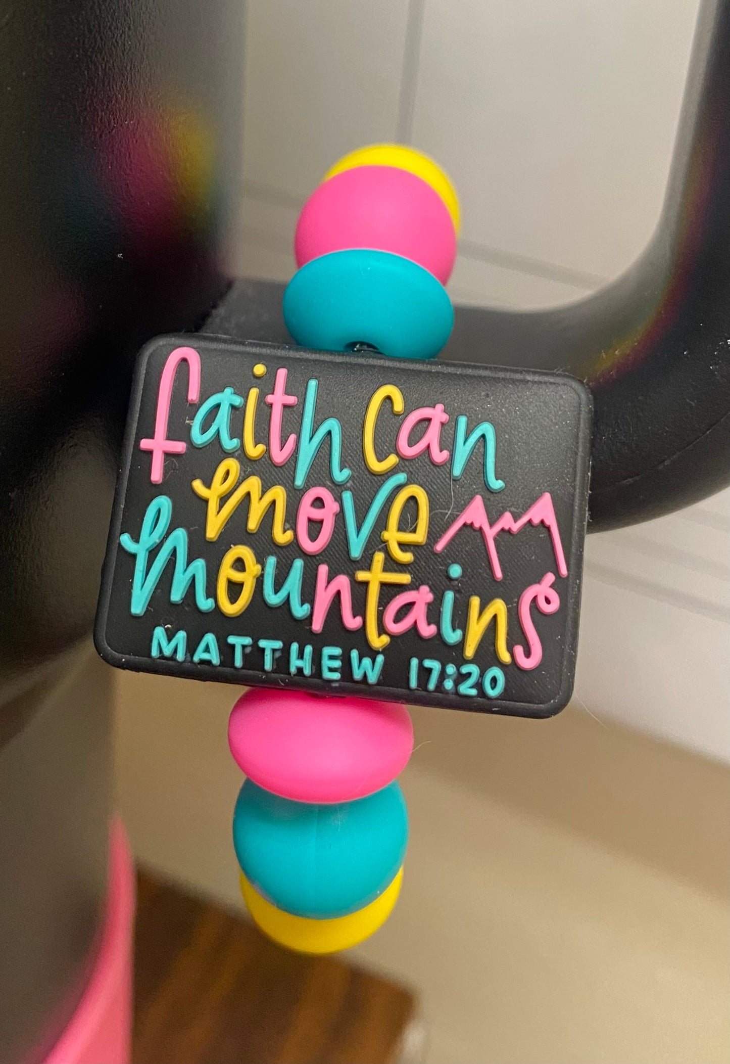 Faith Can Move Mountains Matthew 17:20 Black Stanley Tumbler Cup Handle Charm