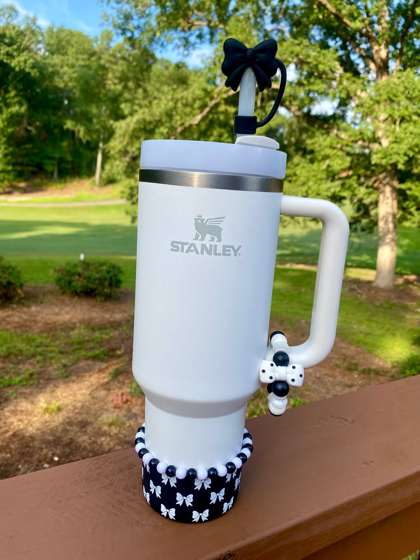 Black & White Polka Dot Bow Stanley Tumbler Cup Handle Charm