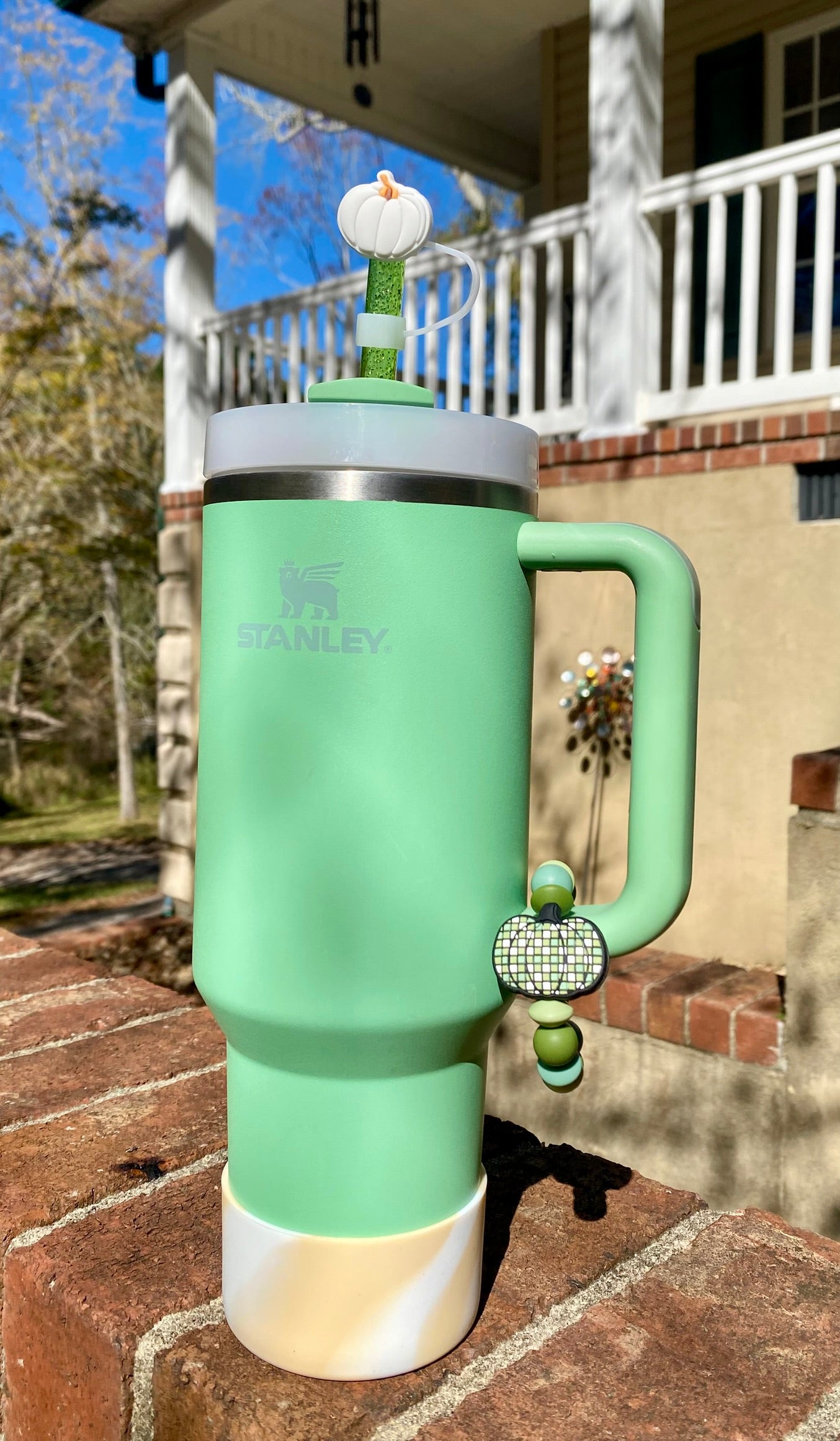 Green Checkered Disco Pumpkin Stanley Tumbler Cup Handle Charm