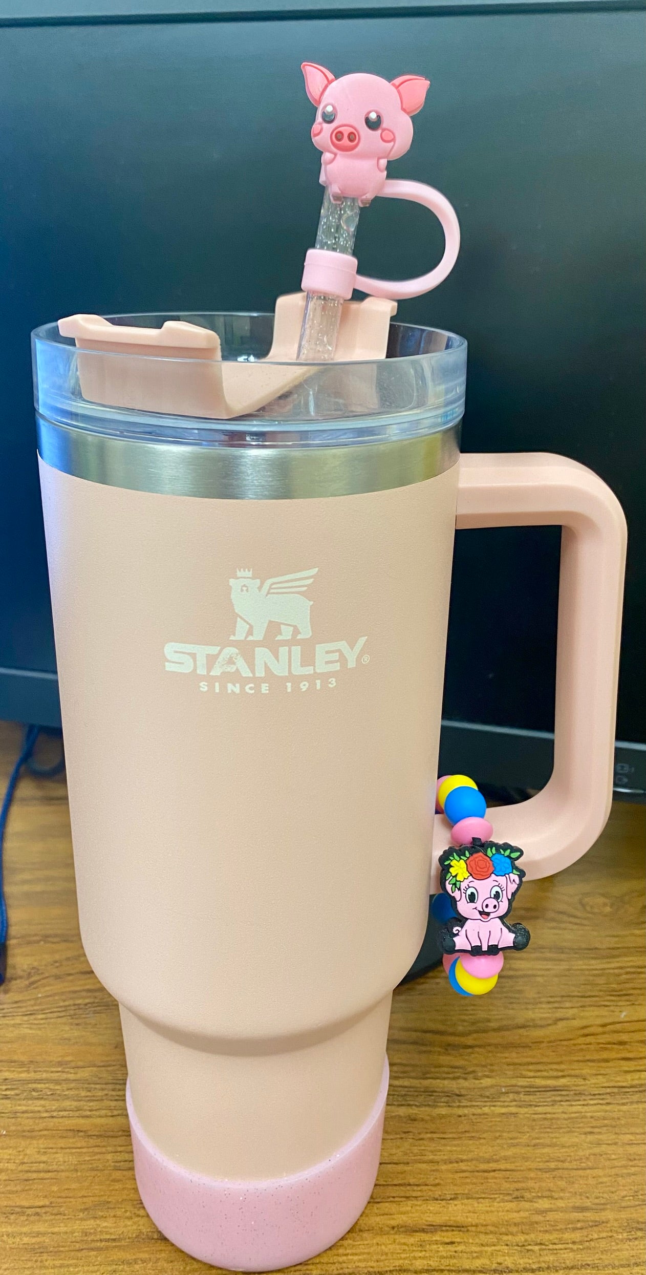 Pig W/Flower Headdress Stanley Tumbler Cup Handle Charm