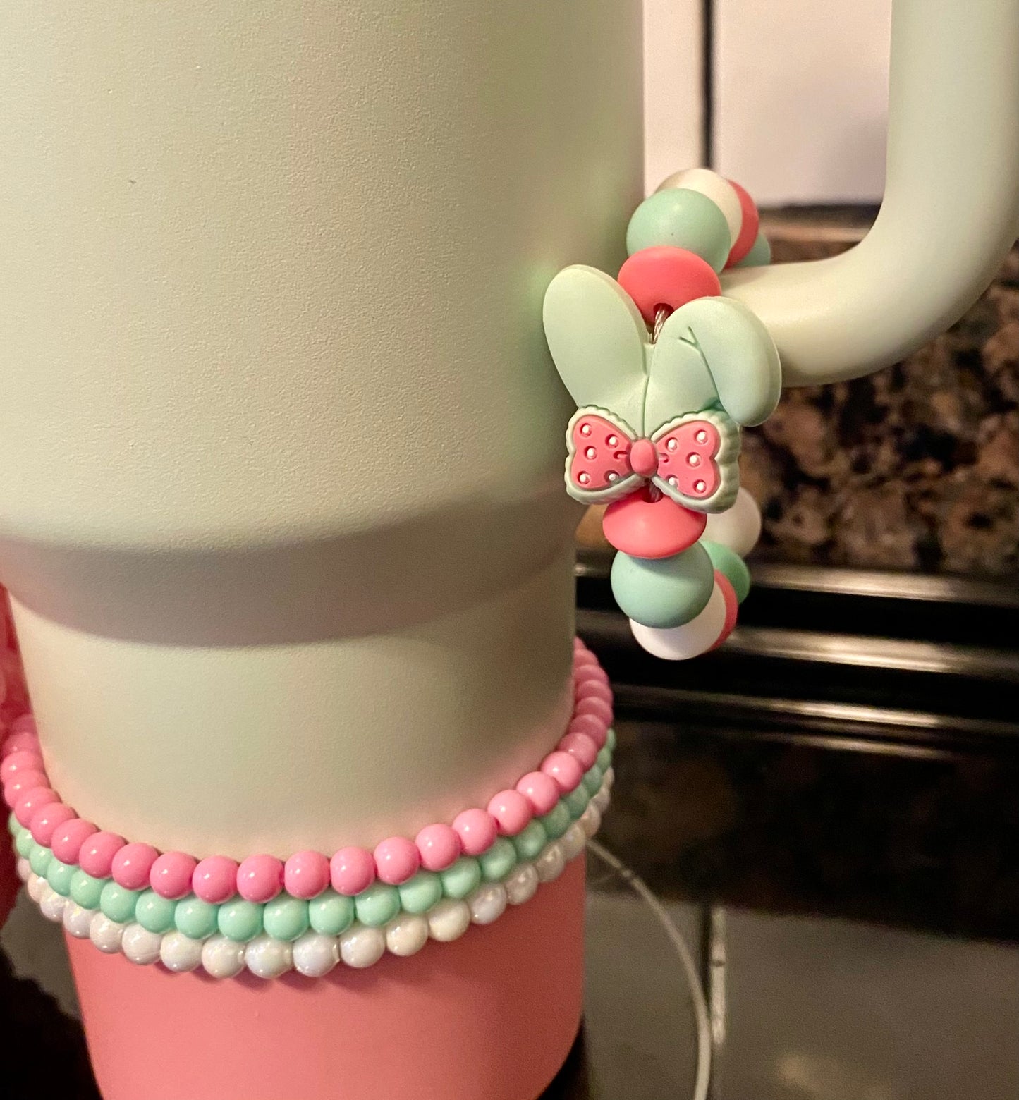 Easter Bunny Ears With Polka Dot Bow Stanley Tumbler Cup Handle Charm