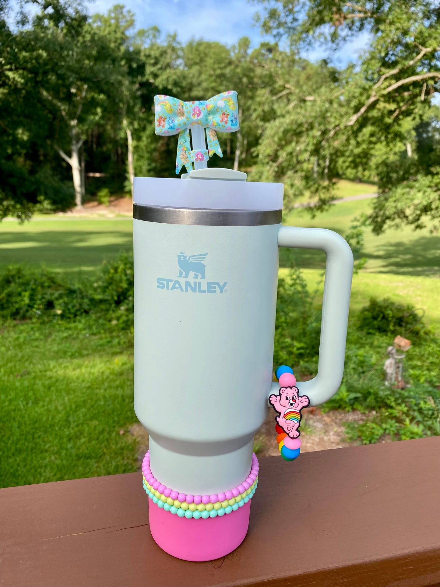 Pink Cheerful Bear Stanley Tumbler Cup Handle Charm
