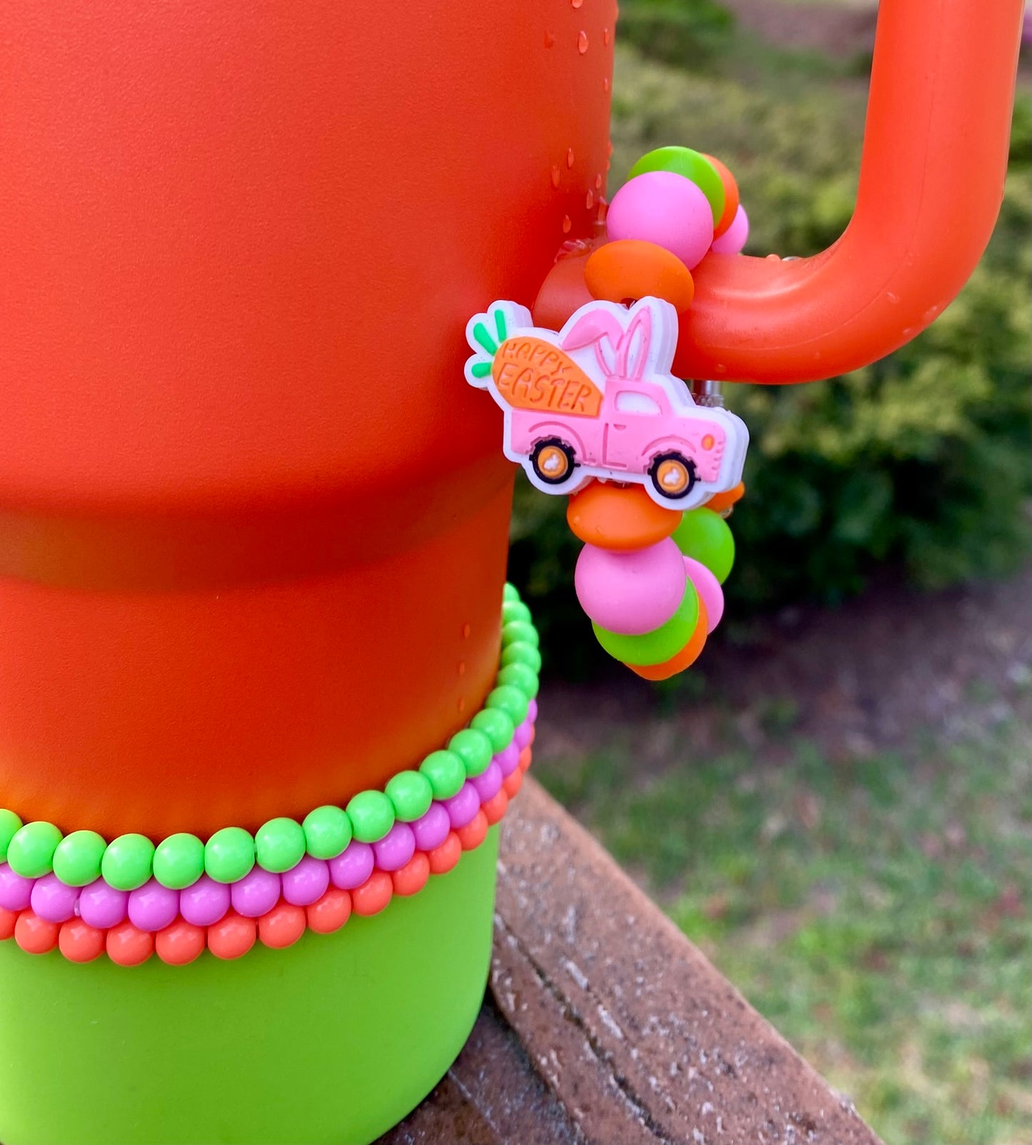 Happy Easter Bunny Truck Tumbler Cup Handle Charm