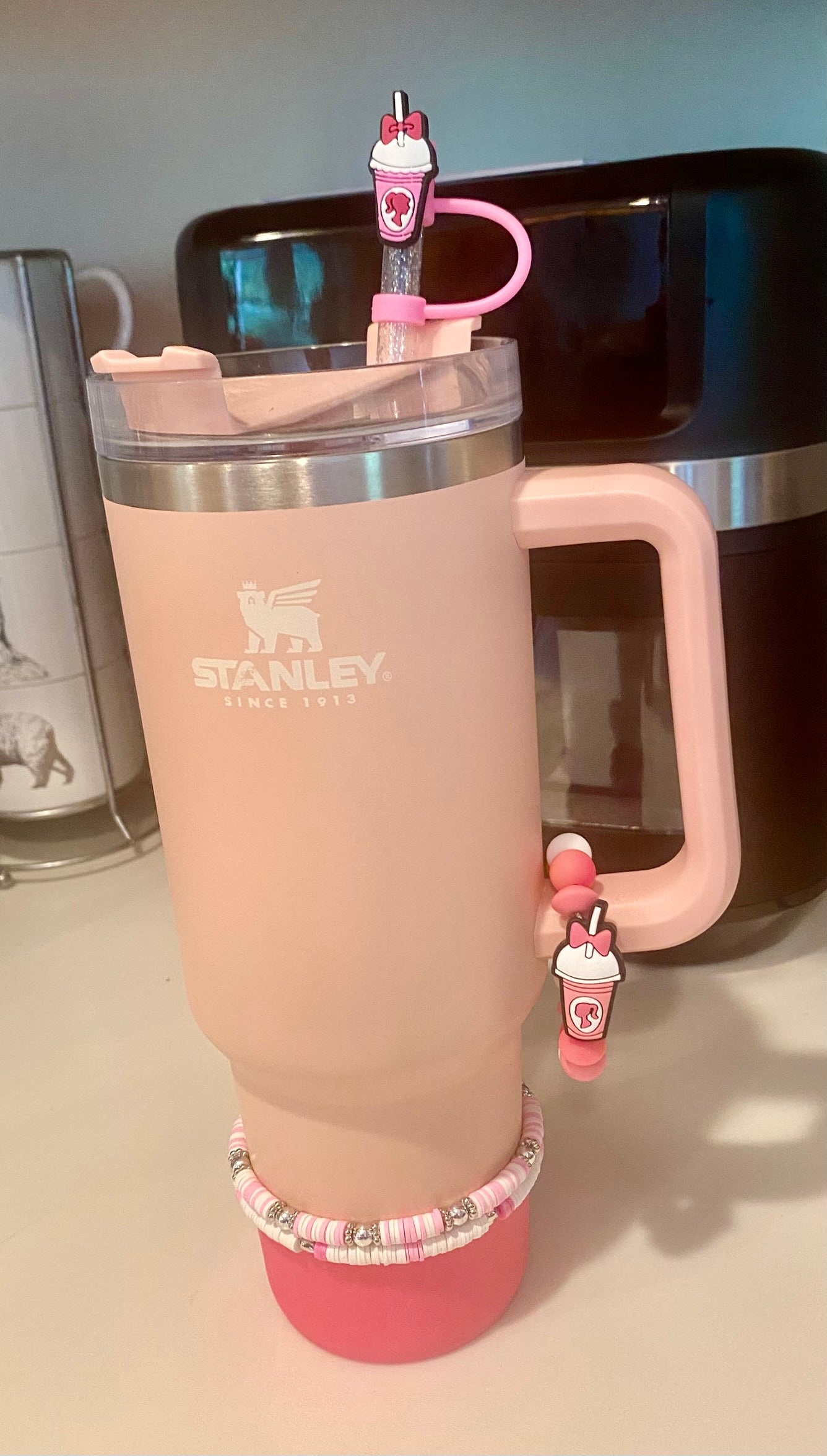 Pink Malibu Girl Plastic Doll Coffee Drink Stanley Tumbler Cup Handle Charm