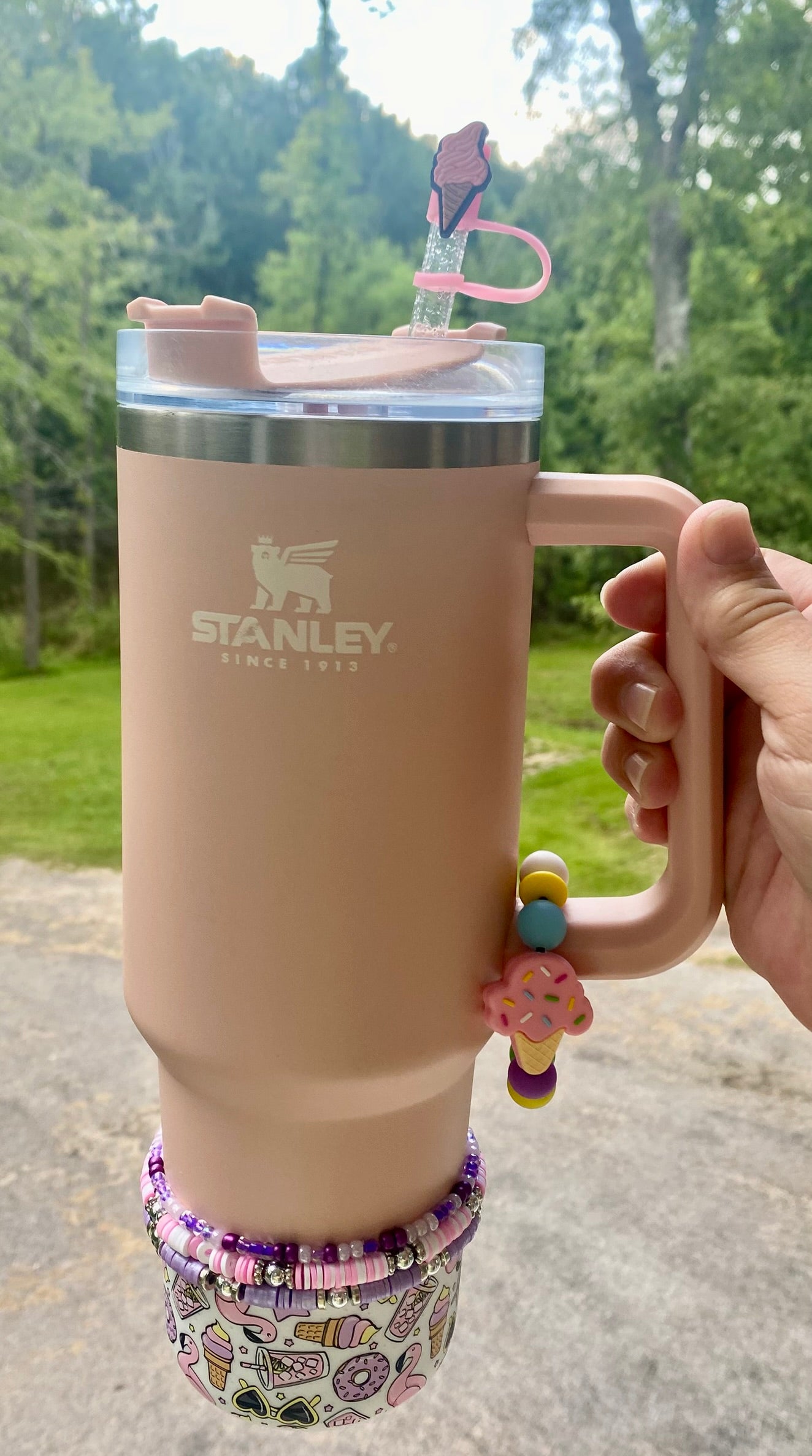 Pink Ice Cream Cone Summer Straw Topper