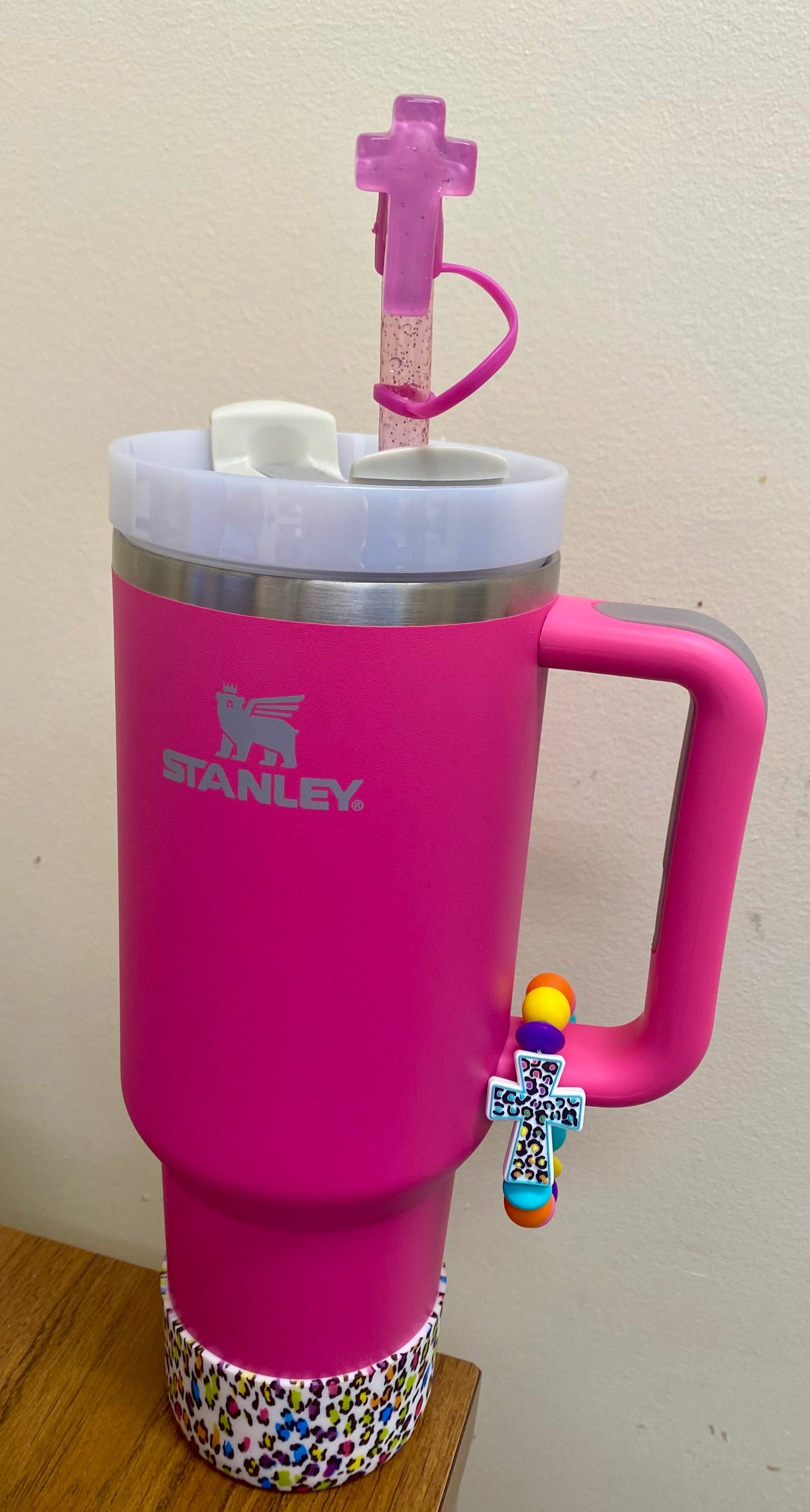 Colorful Leopard Print LF Cross Stanley Tumbler Cup Handle Charm