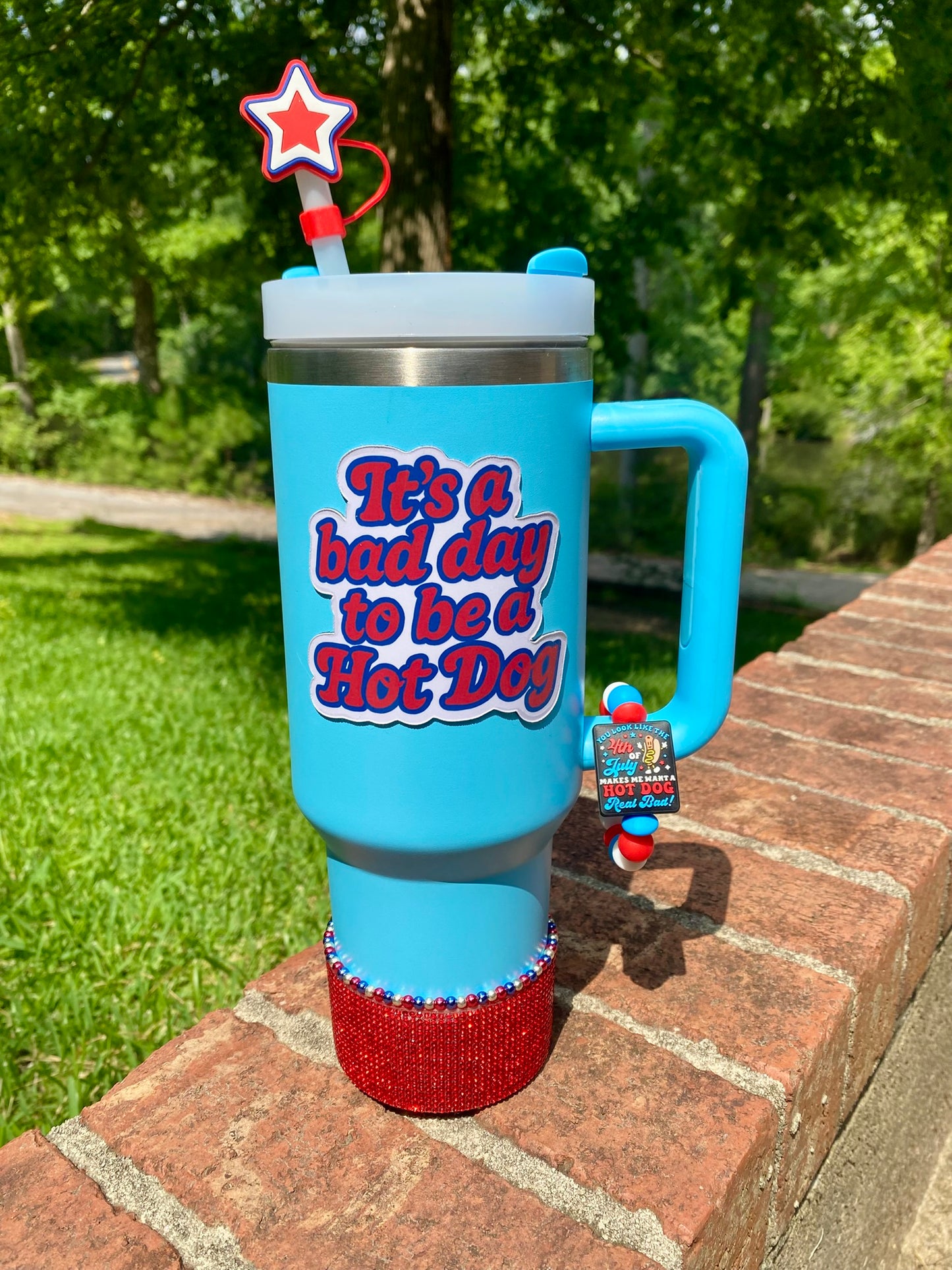 Patriotic Star White, Red & Blue Straw Topper