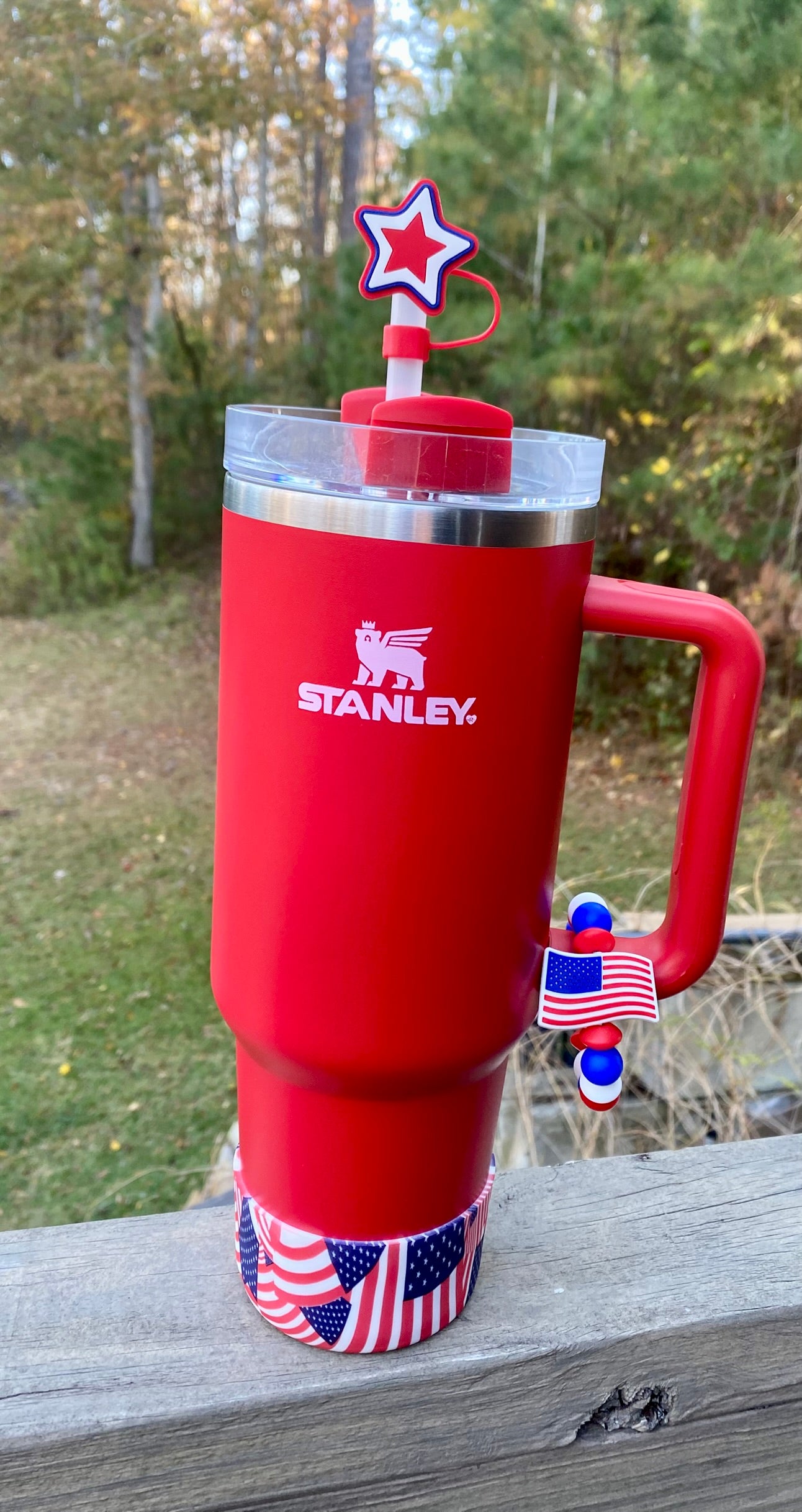 Patriotic Star White, Red & Blue Straw Topper