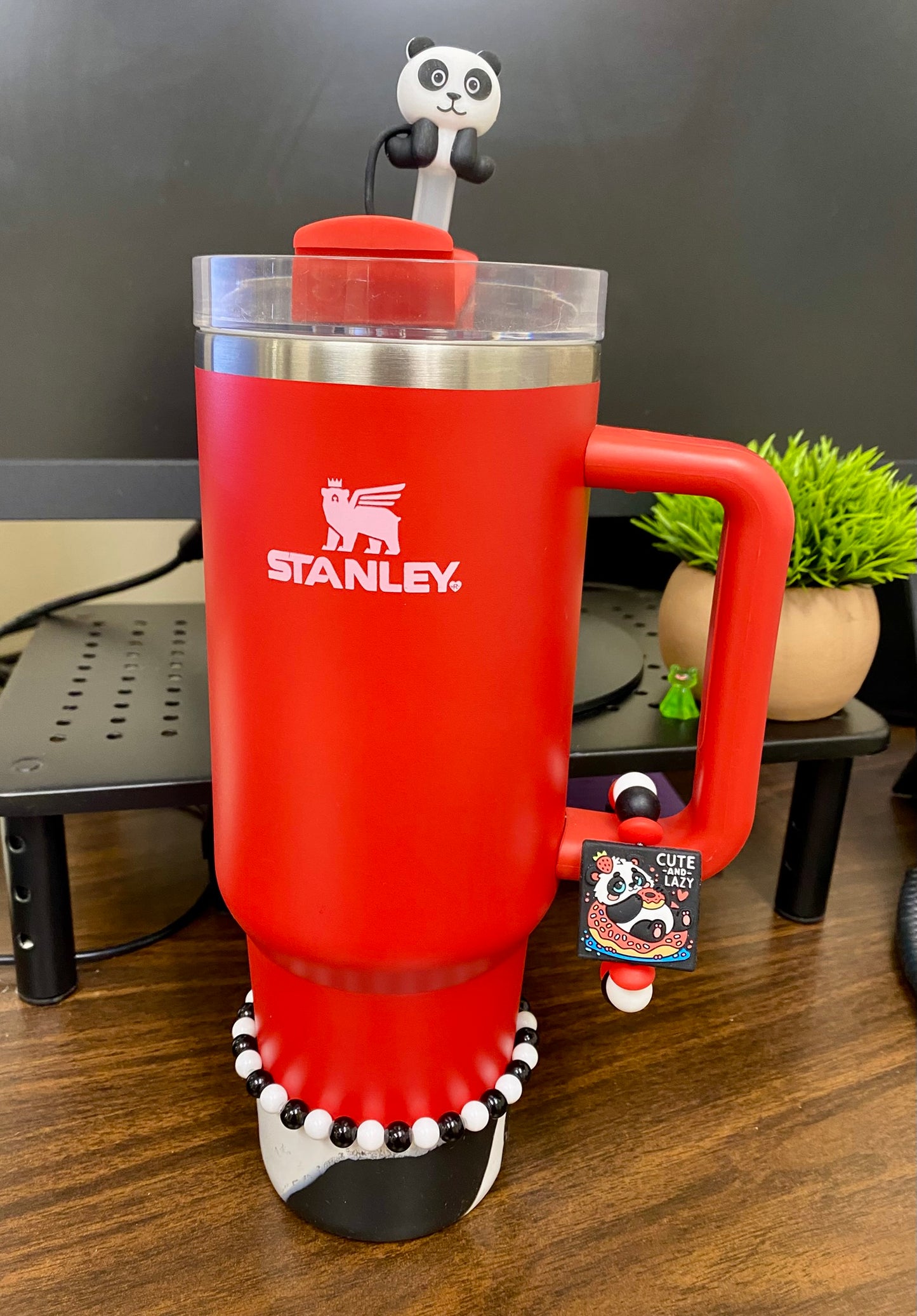 Cute & Lazy Panda Bear In Donut Funny Stanley Tumbler Cup Handle Charm