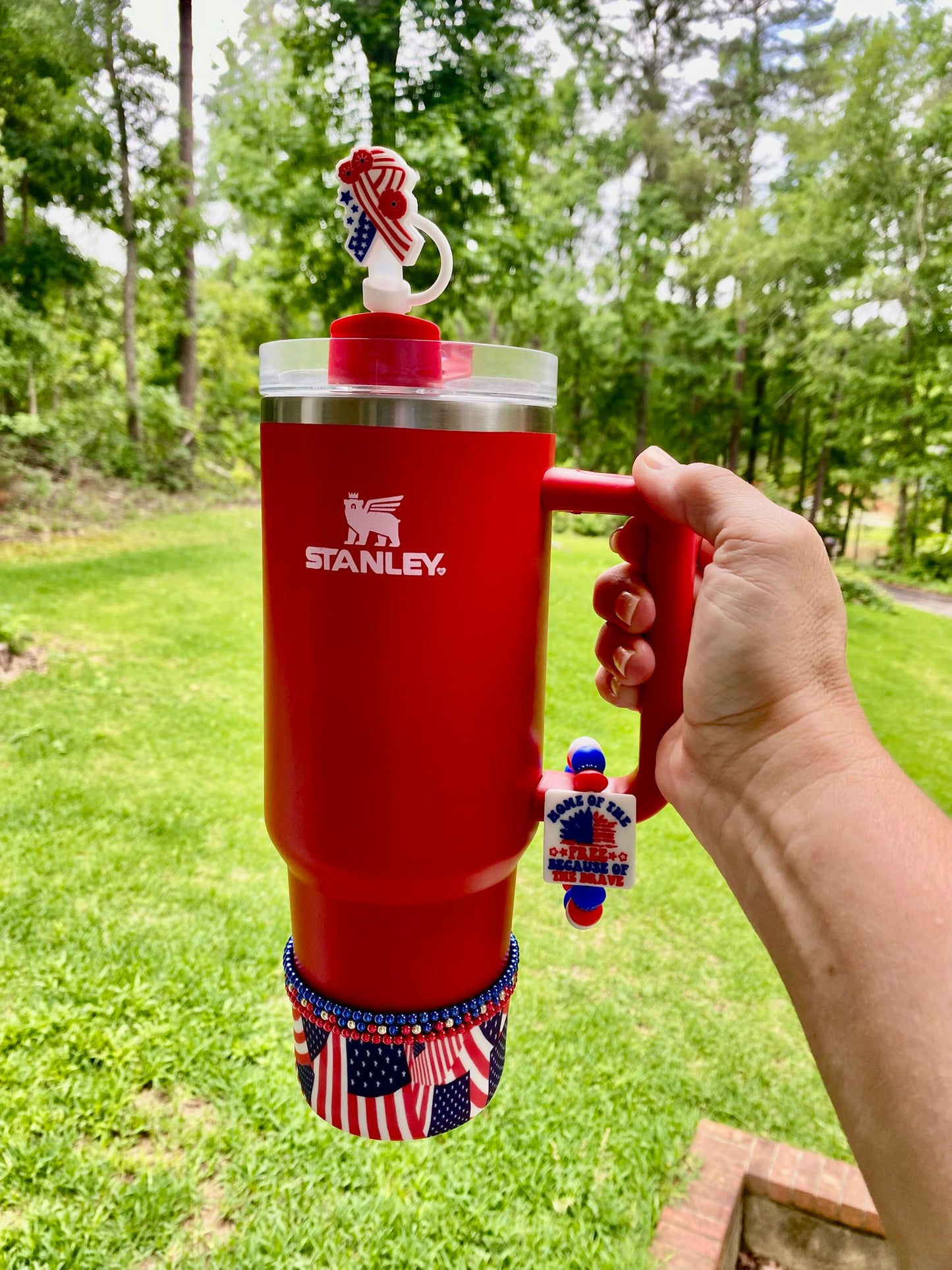 Patriotic Ribbon w/Poppies Straw Topper