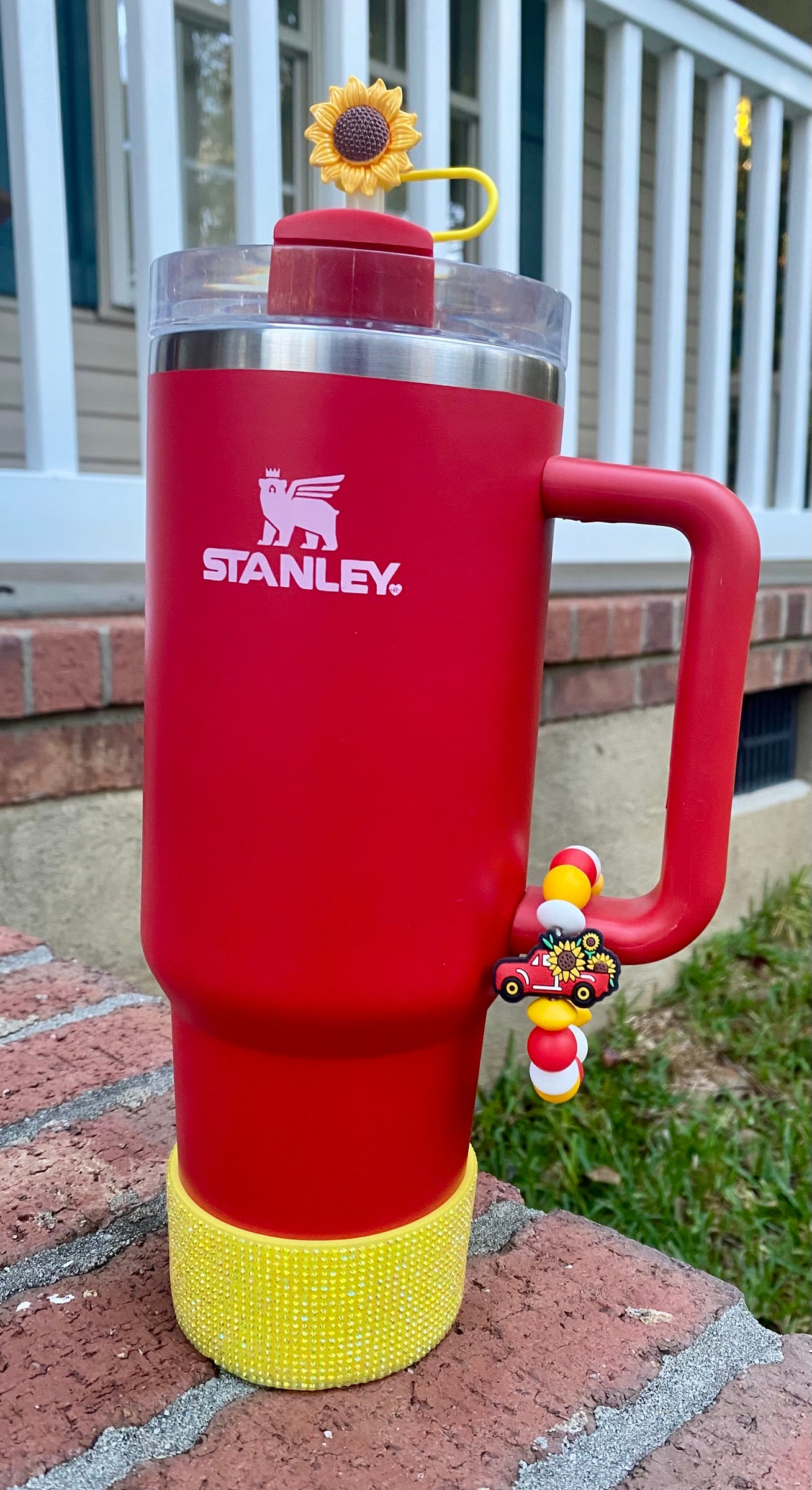 Red Farm Truck w/Sunflowers Stanley Tumbler Cup handle Charm
