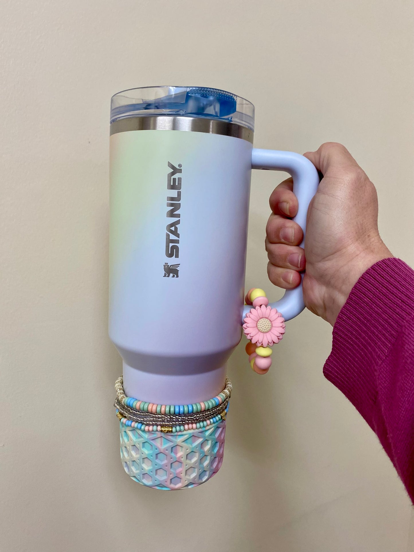 Pink Daisy Dahlia Flower Stanley Tumbler Cup Handle Charm