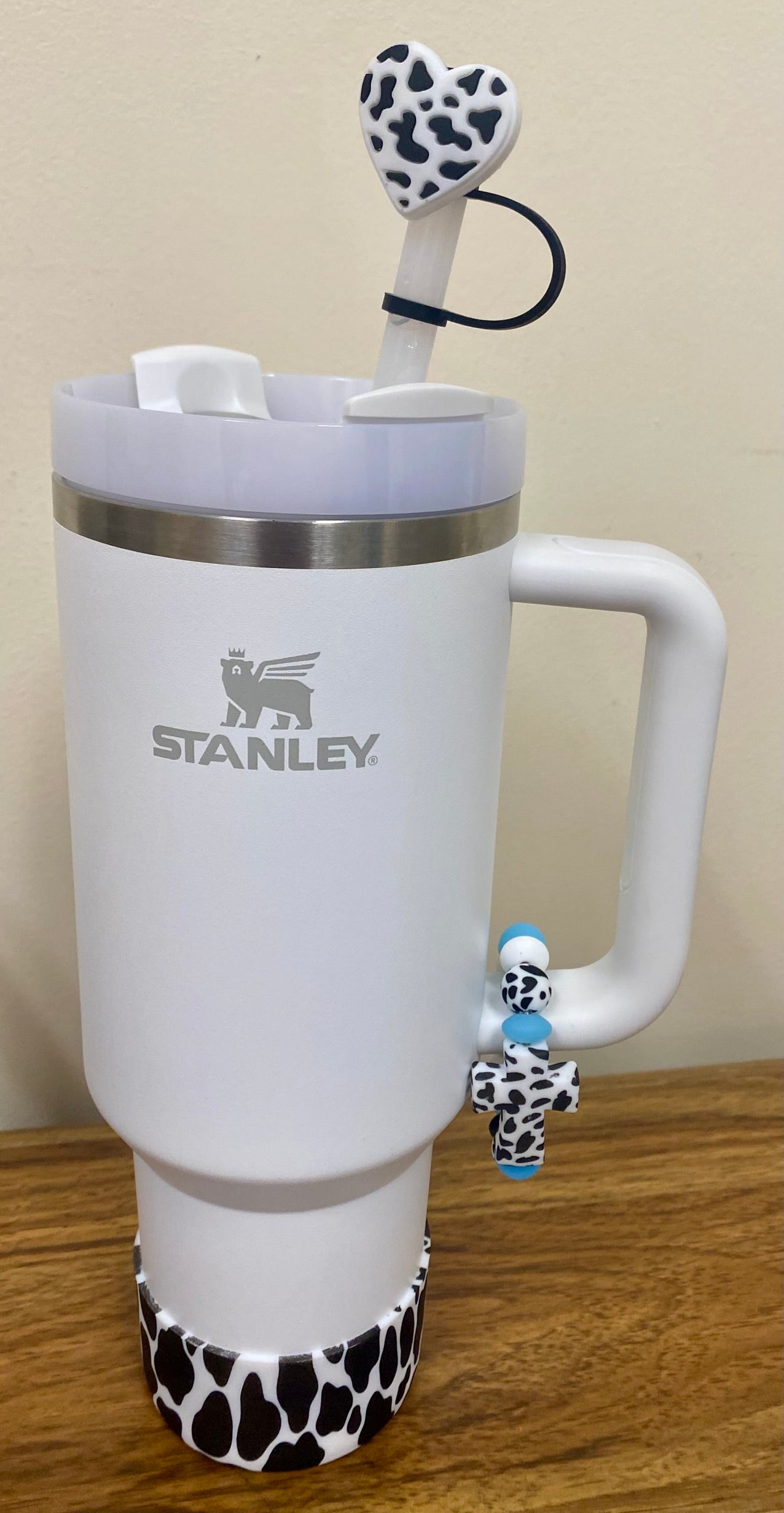 Cow Print Cross Black & White Stanley Tumbler Cup Handle Charm